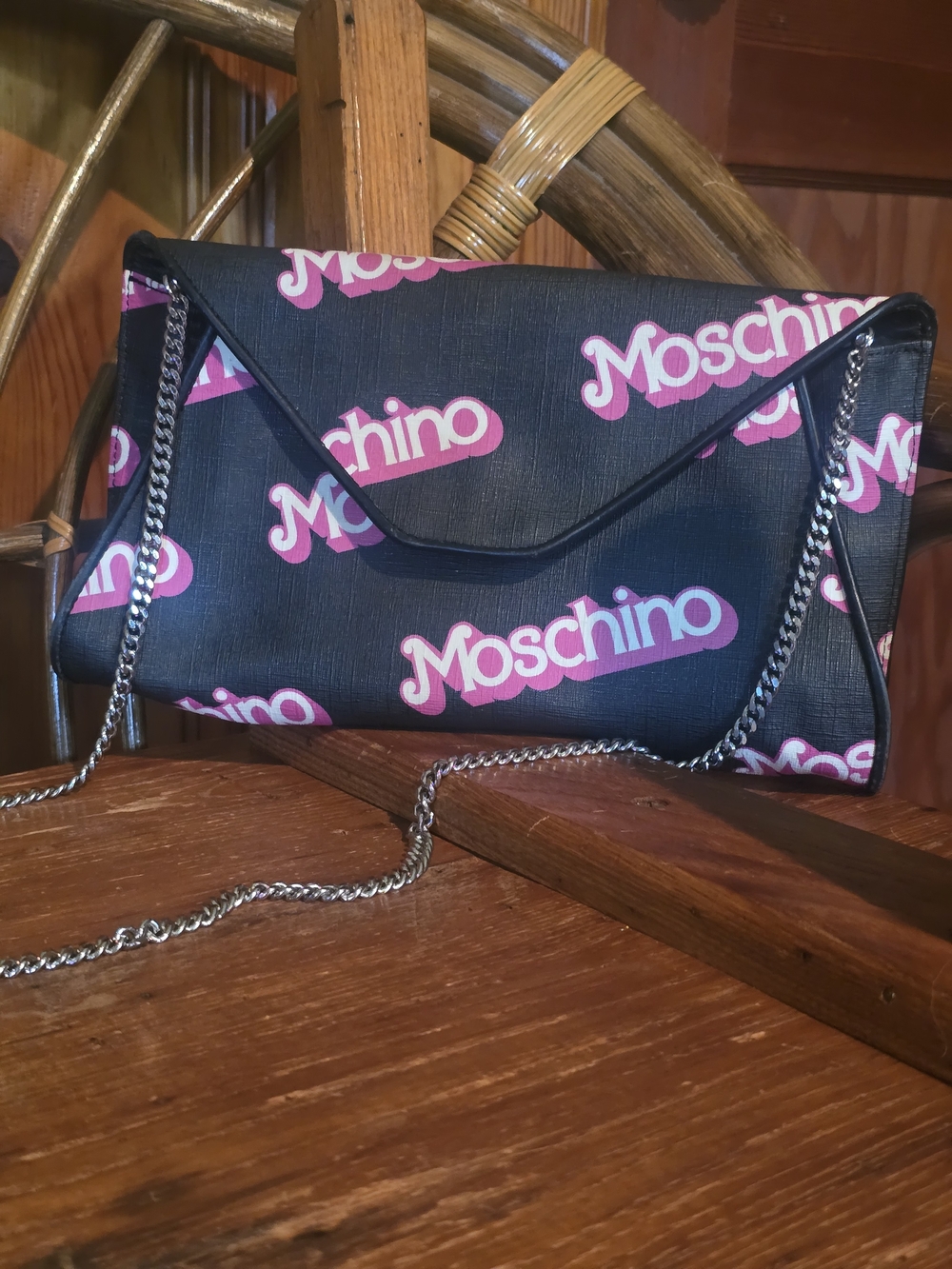 Moschino Barbie By Jeremy Scott Black Crossbody with Pink Logo Print - Picture 3 of 16